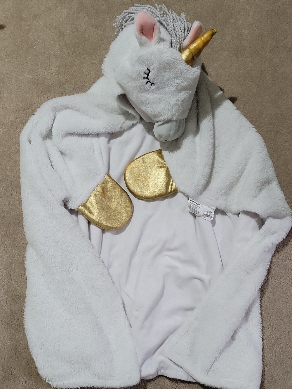 White Unicorn Hooded Plush Blanket with Gold Accents